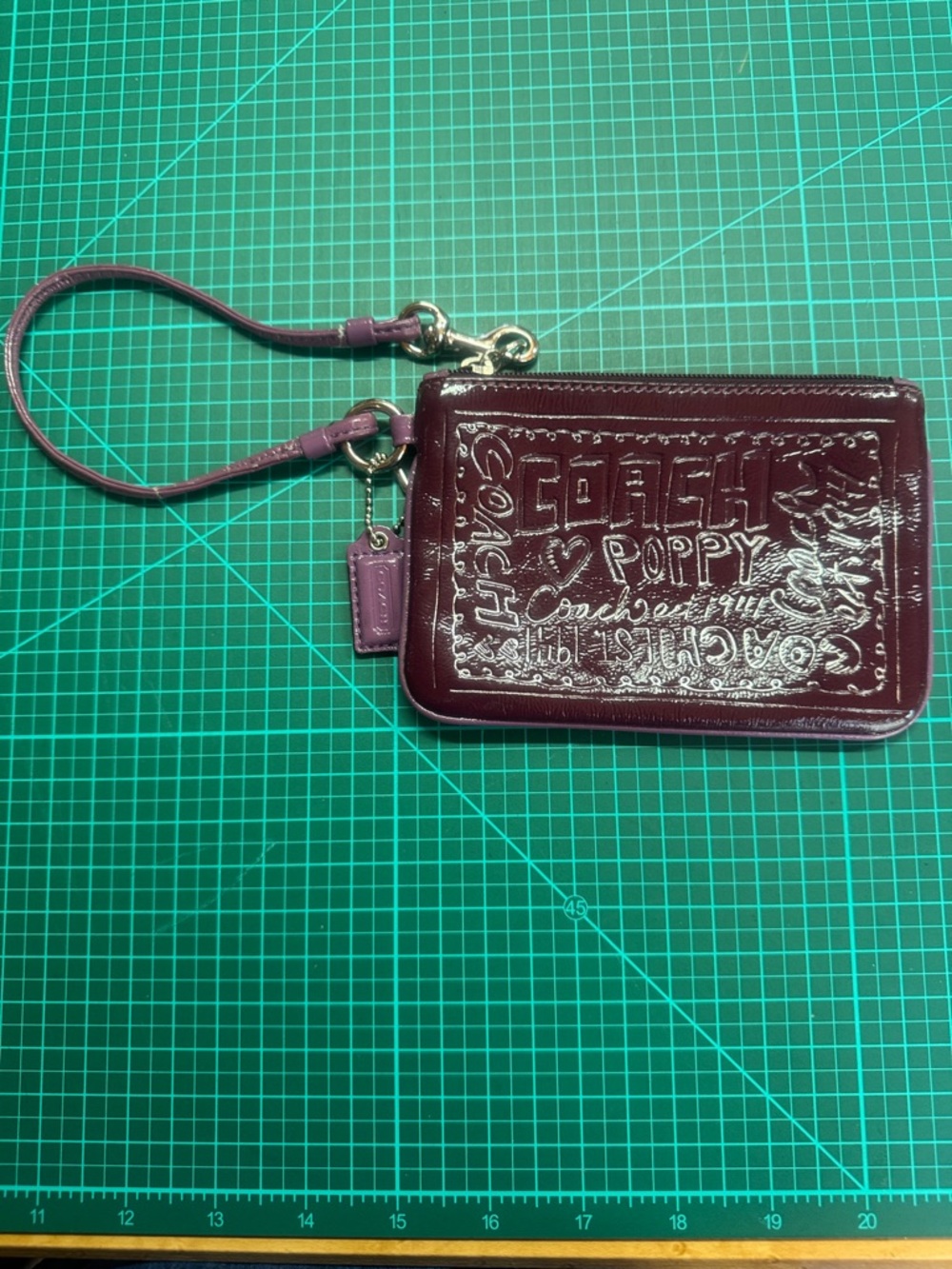 Coach Poppy Patent Heart Mini wristlet